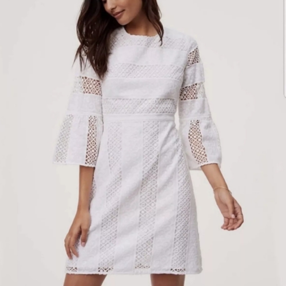 Loft Bell Sleeve Crochet Dress White Women's Size 6